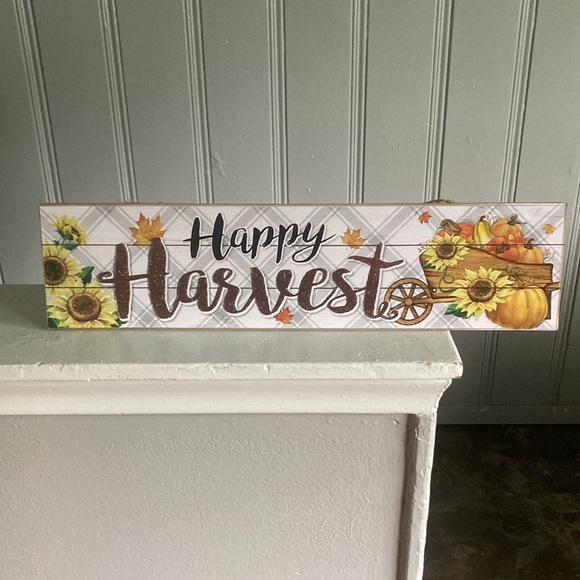 NWT Beautiful Glittered Happy HARVEST Fall Pumpkin Sunflower π» Decoration Sign - Picture 14 of 16